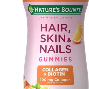 Nature's Bounty Optimal Solutions Hair, Skin & Nails with Biotin and Collagen, Citrus-Flavored Gummies Vitamin Supplement, 2500 mcg, 80 Ct