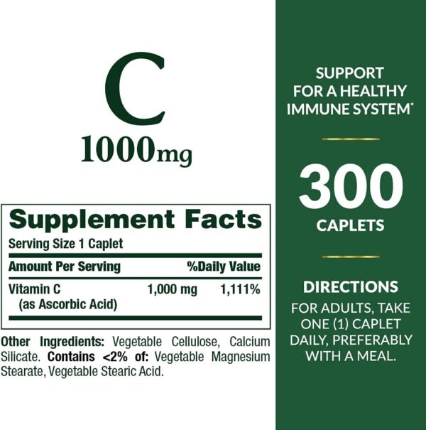 Nature's Bounty Vitamin C, Supports Immune and Antioxidant Health, Vitamin C Supplement, 1000mg, 300 Caplets - Image 2