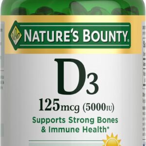 Nature's Bounty Vitamin D3, Immune Support, 125 mcg (5000iu), Rapid Release Softgels, 240 Ct (package may differ)