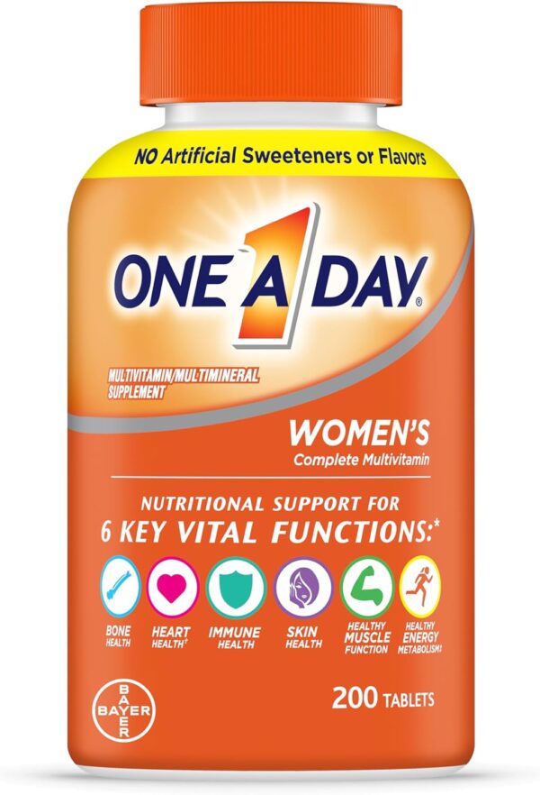 ONE A DAY Womens Complete Daily Multivitamin with Vitamin A, B , C, D, and E, Calcium and Magnesium, Immune Health Support, 200 Count