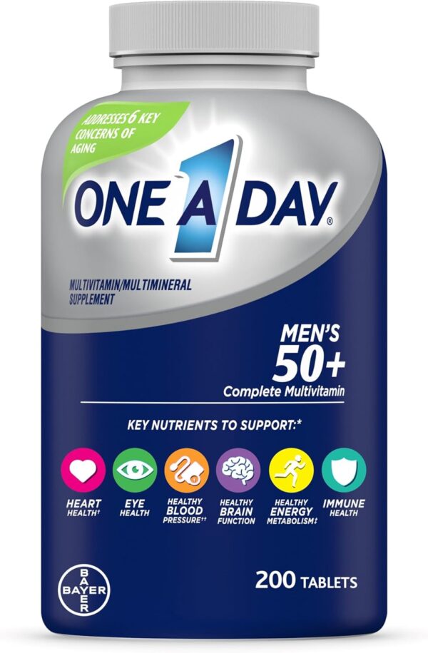 One A Day Men’s 50+ Healthy Advantage Multivitamin, Multivitamin for Men with Vitamins A, C, E, B6, B12, Calcium and Vitamin D, Tablet, 200 Count (Pack of 1)