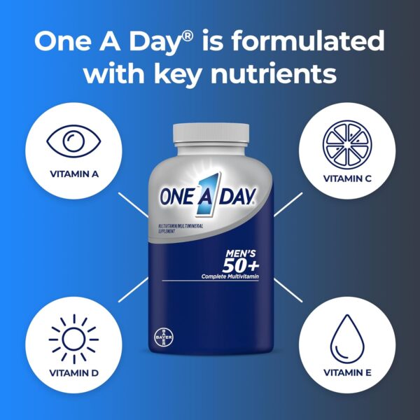 One A Day Men’s 50+ Healthy Advantage Multivitamin, Multivitamin for Men with Vitamins A, C, E, B6, B12, Calcium and Vitamin D, Tablet, 200 Count (Pack of 1) - Image 2