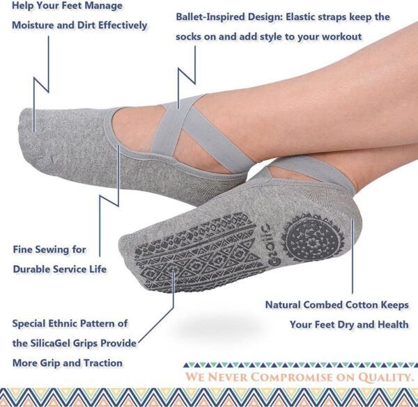 Ozaiic Yoga Socks for Women Non-Slip Grips & Straps, Ideal for Pilates, Pure Barre, Ballet, Dance, Barefoot Workout - Image 2