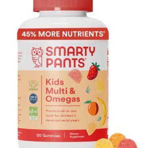 SmartyPants Kids Multivitamin Gummies: Omega 3 Fish Oil (EPA/DHA), Vitamin D3, C, Vitamin B12, B6, Vitamin A, K & Zinc for Immune Support, Gluten Free, Three Fruit Flavors, 120 Count (30 Day Supply)