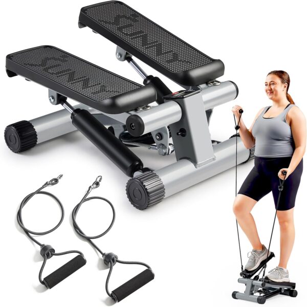 Sunny Health & Fitness Mini Steppers for Exercise at Home, Stair Step Workout Machine with Optional Resistance Bands, Full Body Cardio Equipment, Optional Free SunnyFit App Connection Smart Stepper