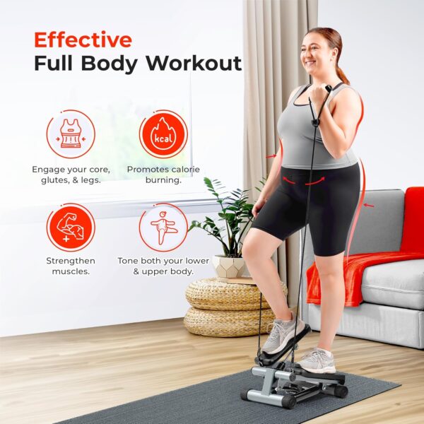 Sunny Health & Fitness Mini Steppers for Exercise at Home, Stair Step Workout Machine with Optional Resistance Bands, Full Body Cardio Equipment, Optional Free SunnyFit App Connection Smart Stepper - Image 2