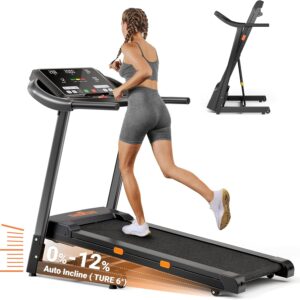 THERUN Incline Treadmill, 0-12% Auto Incline Treadmill for Running and Walking, 300 lbs Weight Capacity Folding Treadmill with Wide Belt,3.0HP,18" LED Screen, 2 Layers Shock-Absorbing