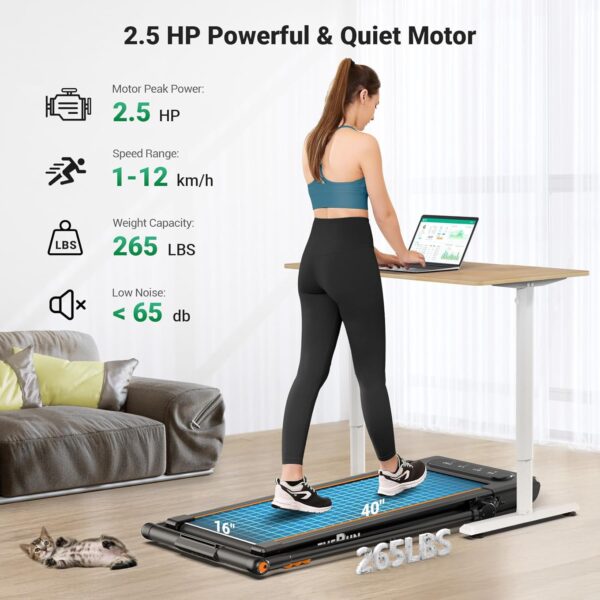 THERUN Walking Pad Treadmill, 2.5HP Under Desk Treadmill, 2 in 1 Foldable Treadmill for Home, Walking Pad with Handle Bar, 16" Widened Running Belt, Treadmill with Remote Control & LED Touch Screen - Image 2