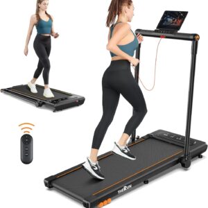 THERUN Walking Pad Treadmill, 2.5HP Under Desk Treadmill, 2 in 1 Foldable Treadmill for Home, Walking Pad with Handle Bar, 16" Widened Running Belt, Treadmill with Remote Control & LED Touch Screen