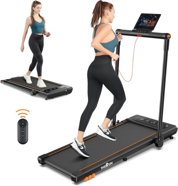 THERUN Walking Pad Treadmill, 2.5HP Under Desk Treadmill, 2 in 1 Foldable Treadmill for Home, Walking Pad with Handle Bar, 16" Widened Running Belt, Treadmill with Remote Control & LED Touch Screen