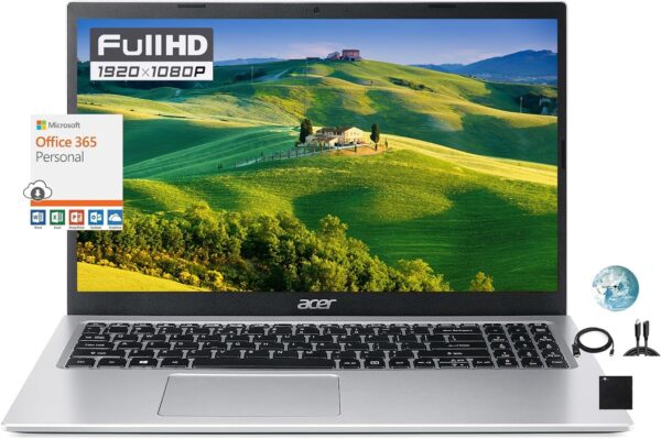 acer Aspire 1 15.6" FHD Slim Flagship Laptop, 16GB RAM, 512GB PCIe SSD +128GB eMMC， Intel Celeron N4500（up to 2.8GHz, Webcam, Type-A&C, Windows 11, 1-Year Office 365 +GM Accessories