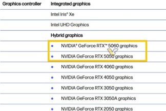 Vicus 15 laptop specifications displayed by the GEFORCE RTX 5050 and Geforce RTX 5060 GPU options.